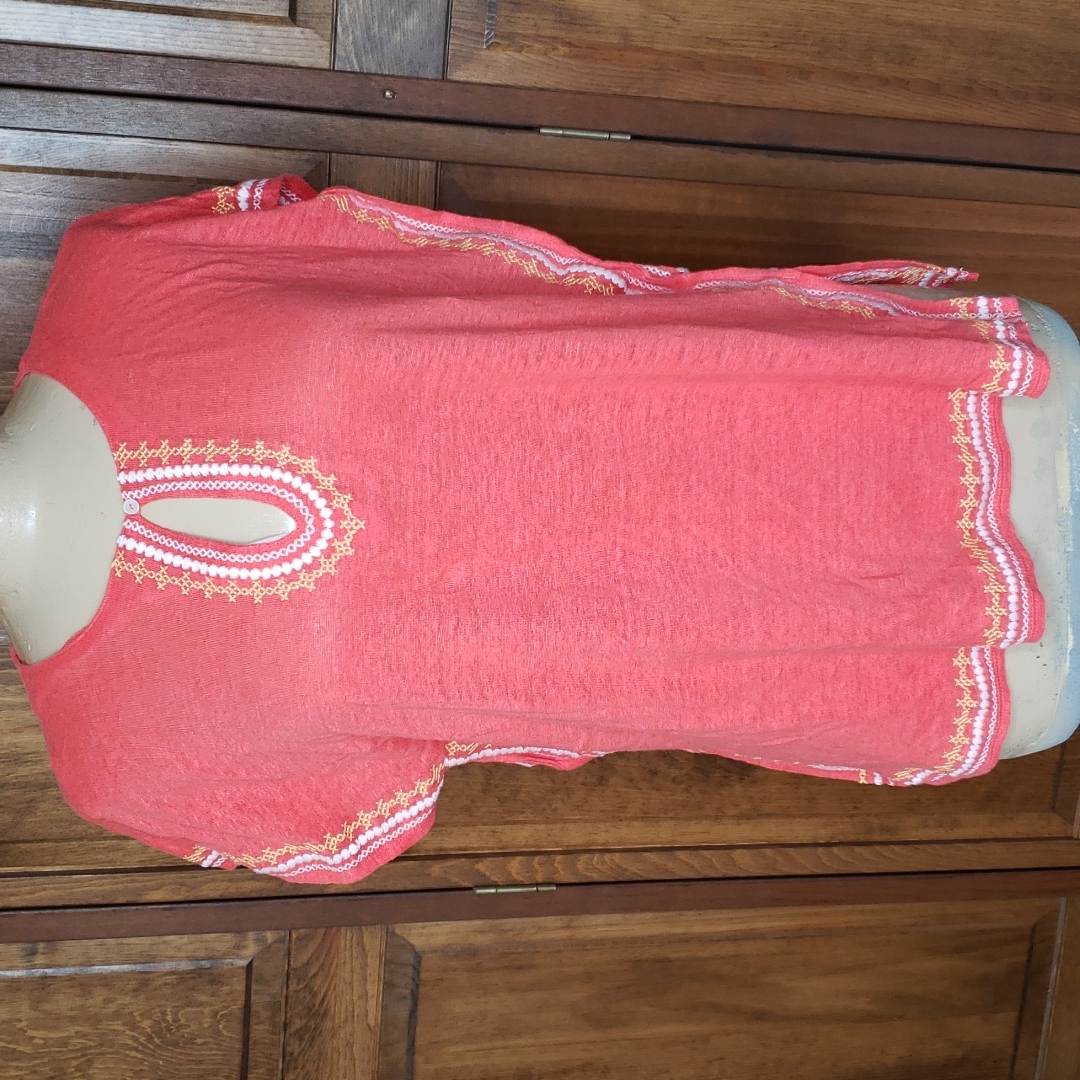J. Jill Love Linen Coralshort Sleeve Embroidered Top Sz M